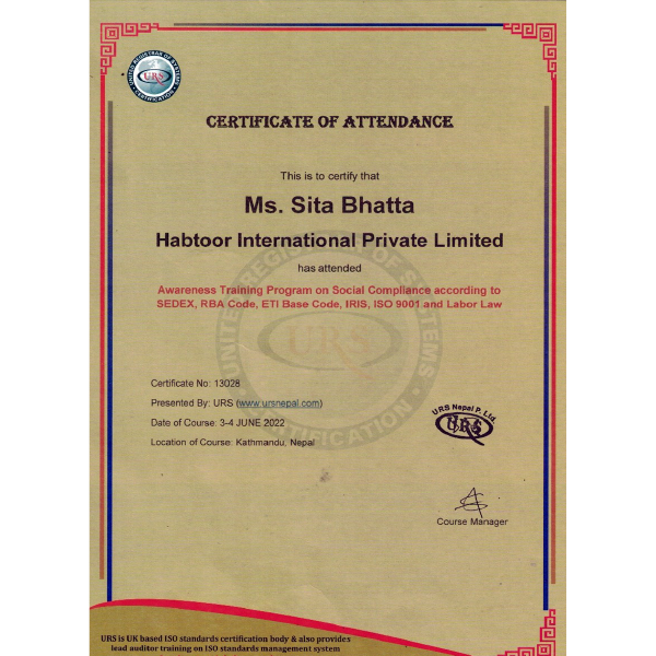 Certificate of attendence