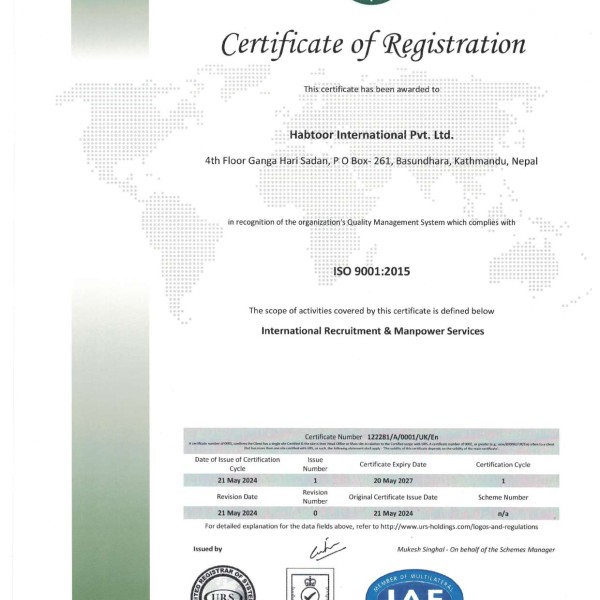Certification of registration